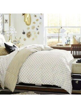 Pottery Barn Emily & Meritt Metallic Dottie Duvet Cover & Shams Full/Queen NWT